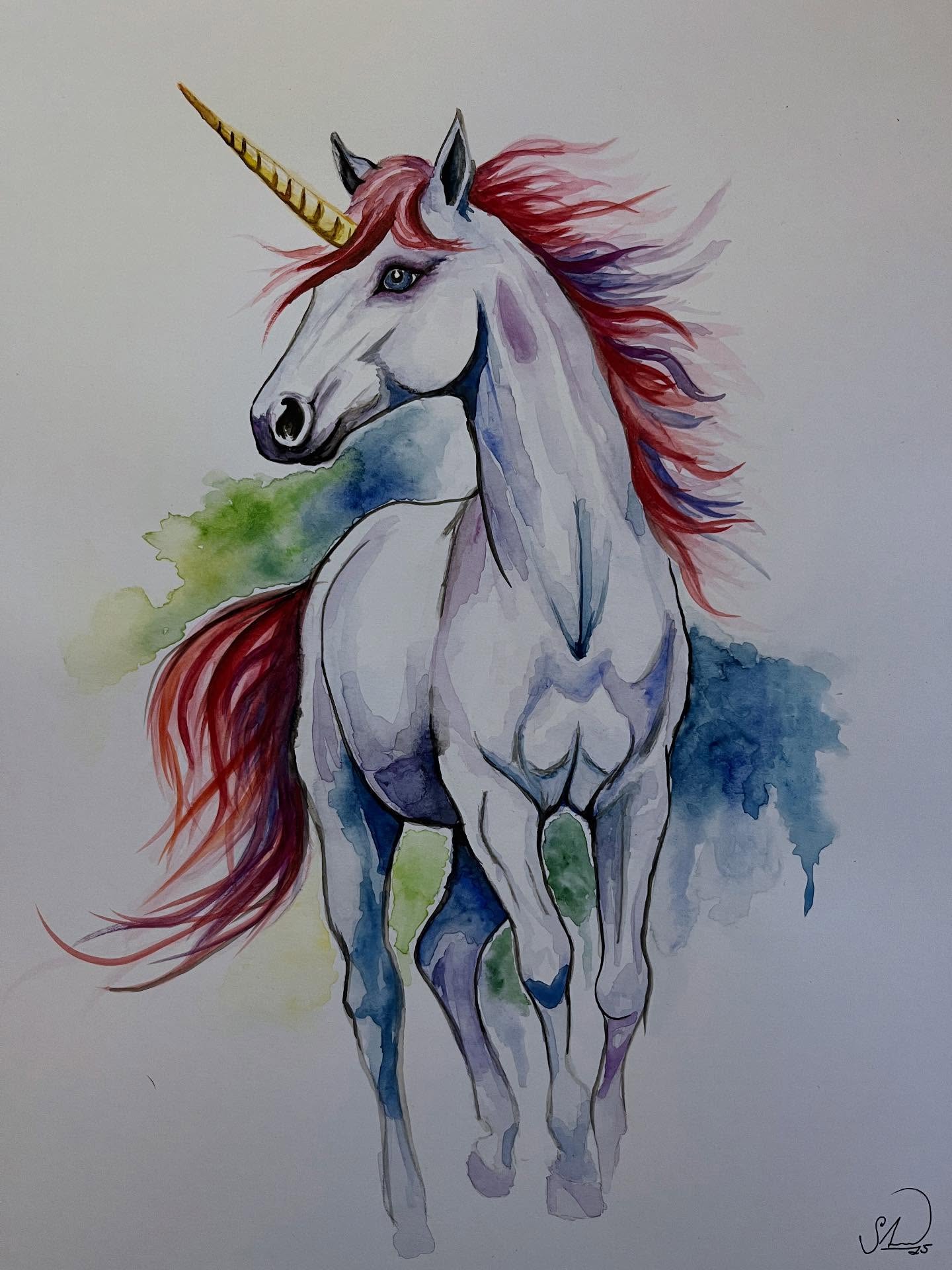 Akvarelový jednorožec